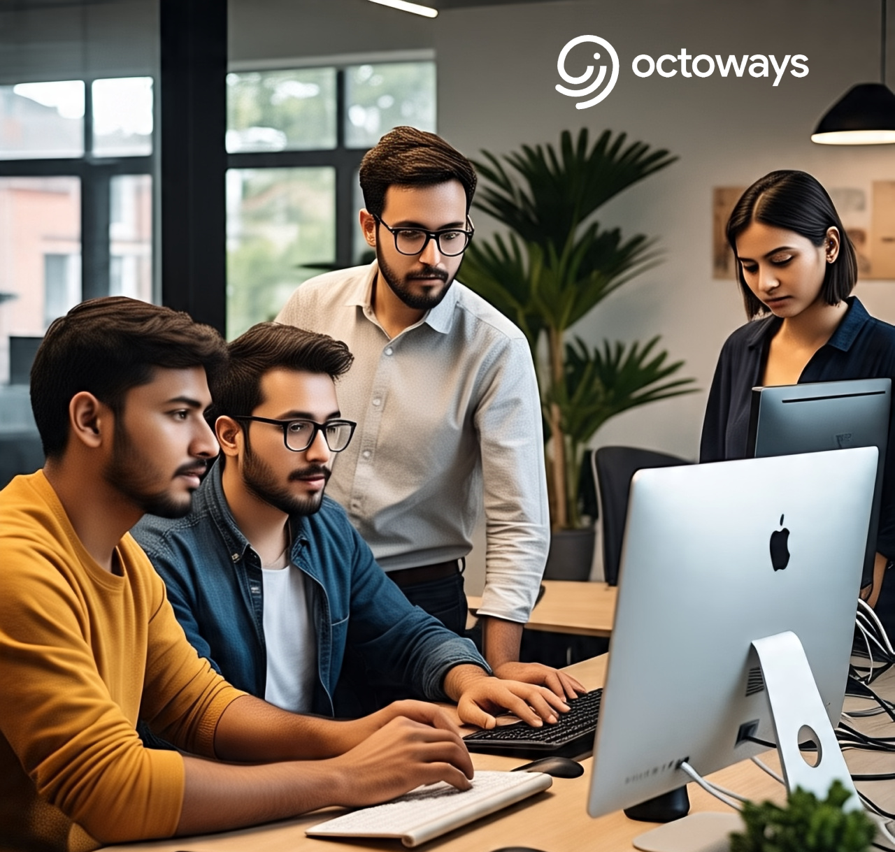 The Octoways software development team collaborating on a project